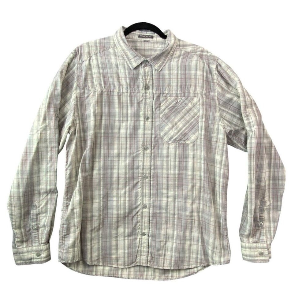 TOAD & CO Men Long Sleeve Button Front Striped‎ Shirt Sz L Gray Everyday 24-11